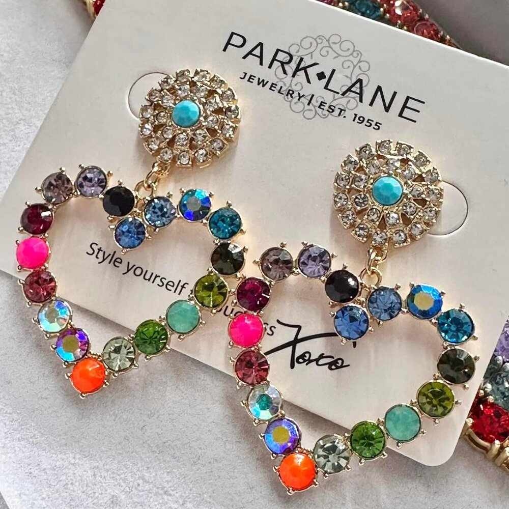 Park Lane Jazzy Earrings Multi-Color Crystal Heart Statement Jewelry